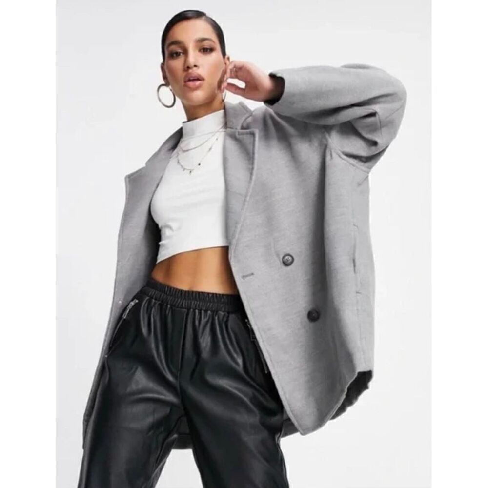 FREE PEOPLE Gray Double Breasted Hannah Slouchy Blazer Coat